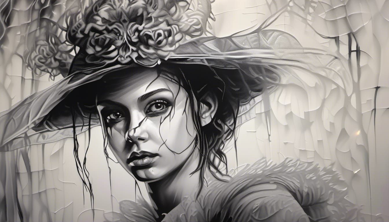 Ethereal Woman: Black and White Ink Portrait