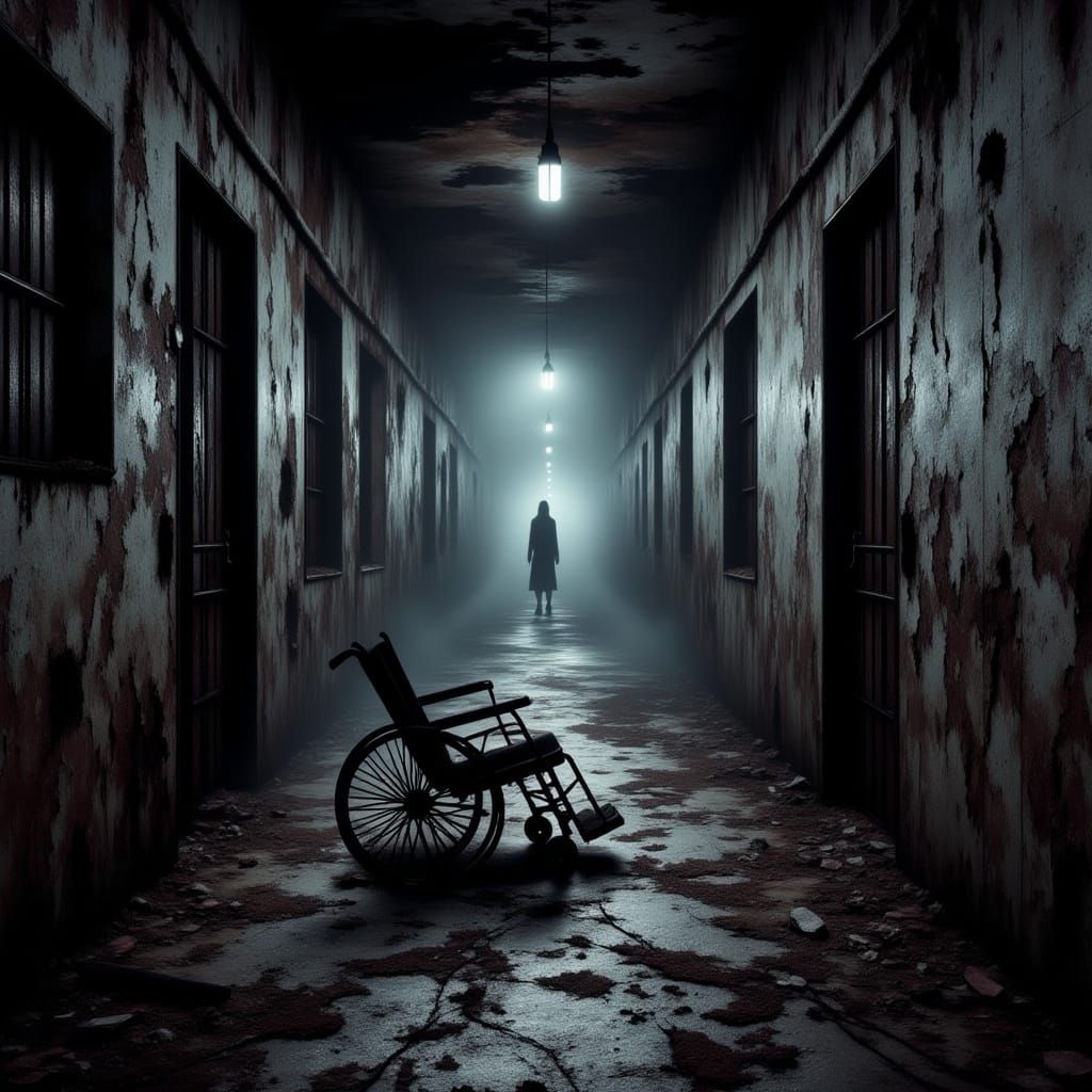 Hall of an abandoned asylum.