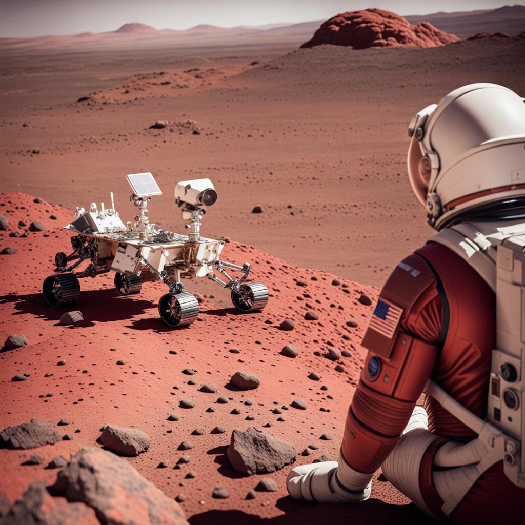 Astronaut Contemplates Barren Martian Landscape