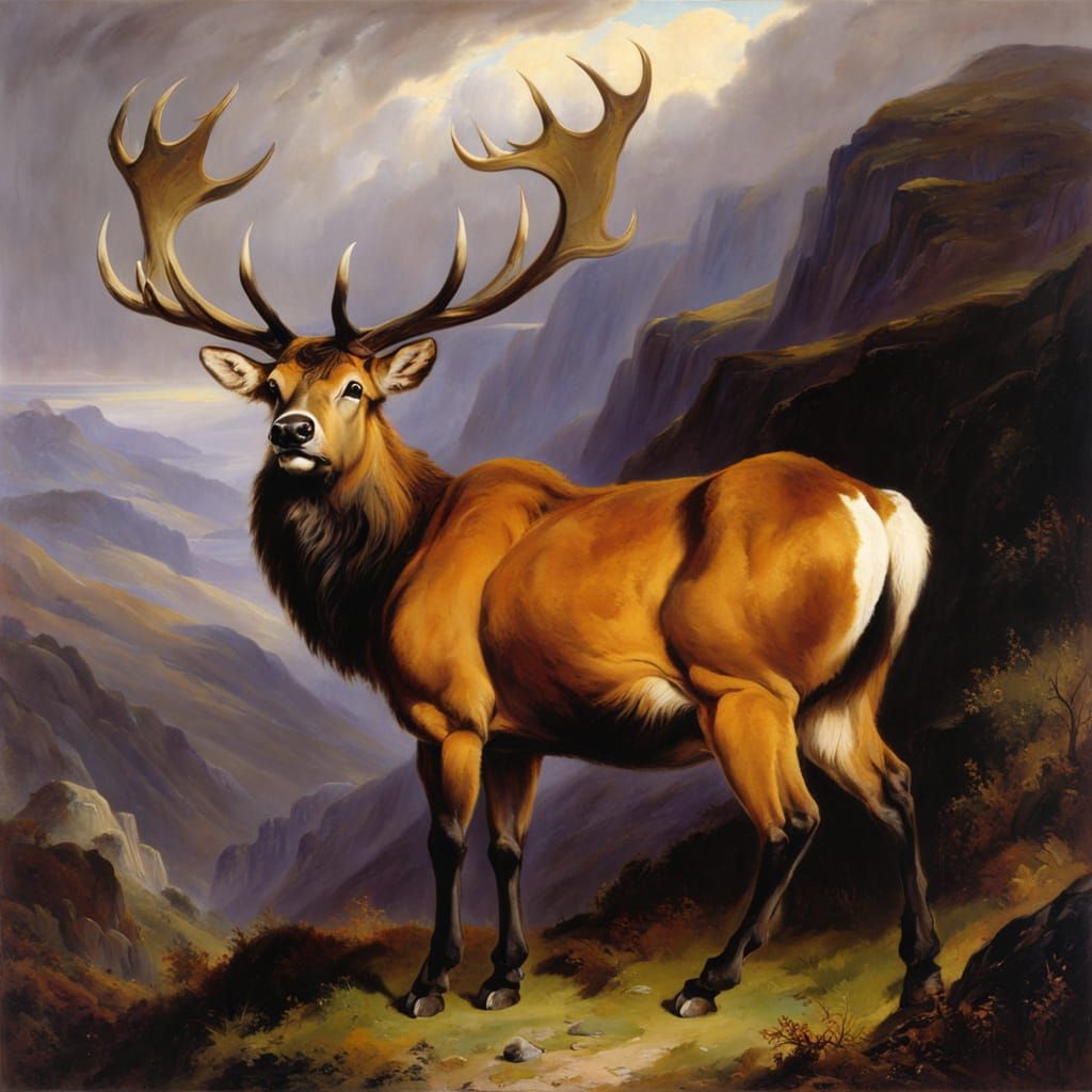 Regal Stag in Violet Wilderness