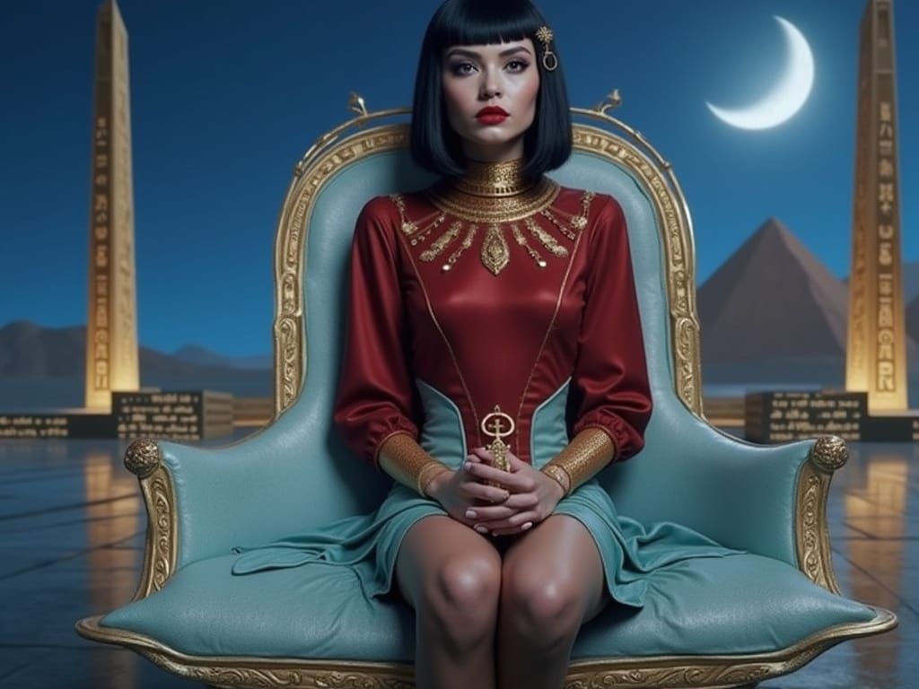 Futuristic Egyptian Cityscape with Golden Obelisks and Lumin...