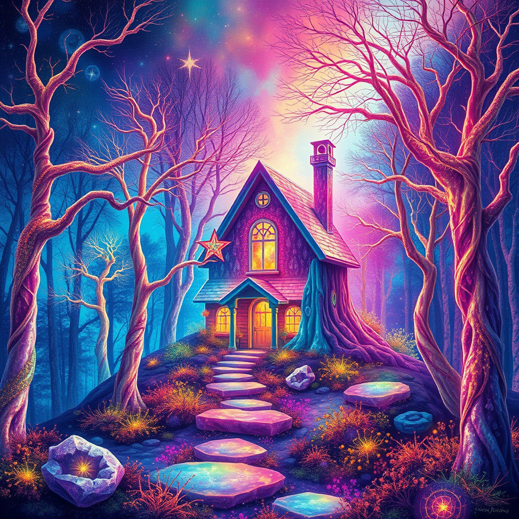 Iridescent House in Multicoloured Astral Forest
