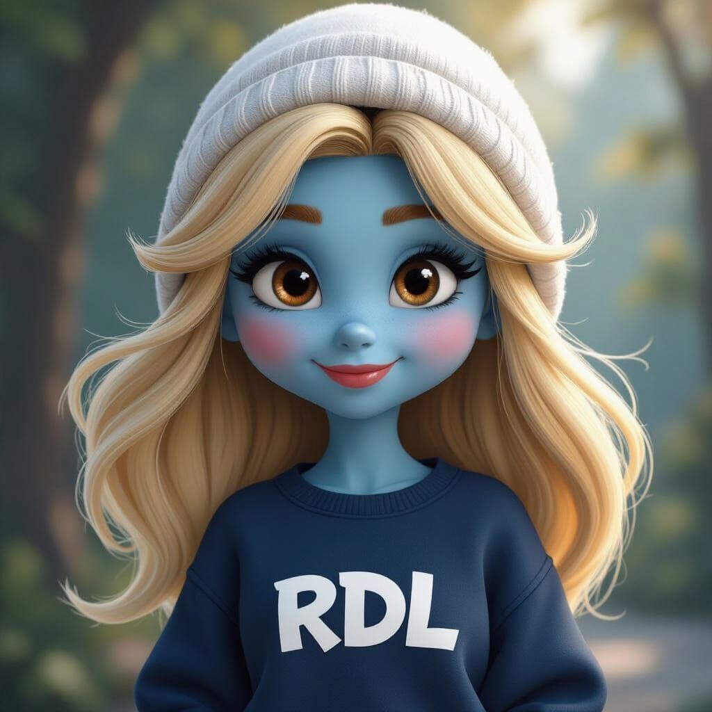 Smurfette with Blonde Hair in Cartoon Style