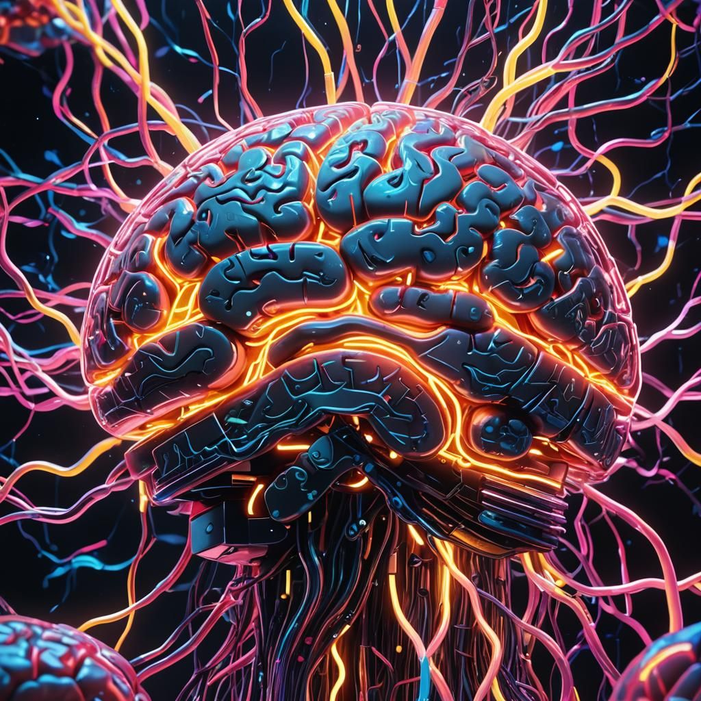 Neon Brain: Surreal Mental Telepathy in Vibrant Colors