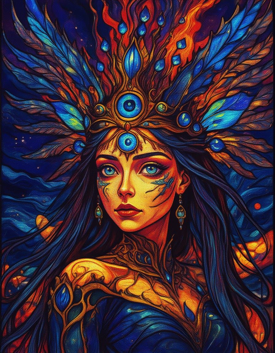 Ornate Stained Glass with Neon Colors