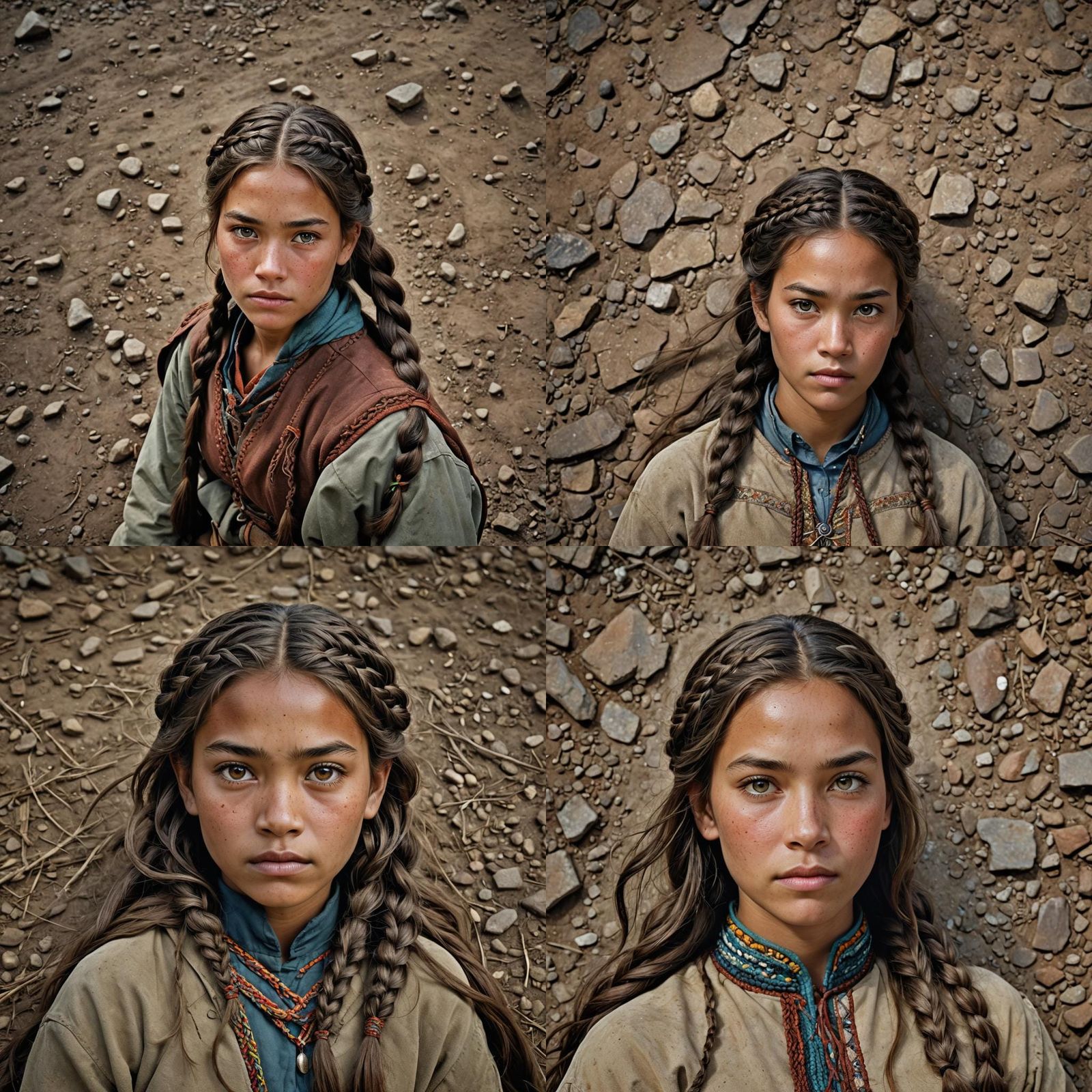Young Girl Portrait with Braided Hair on Mountain