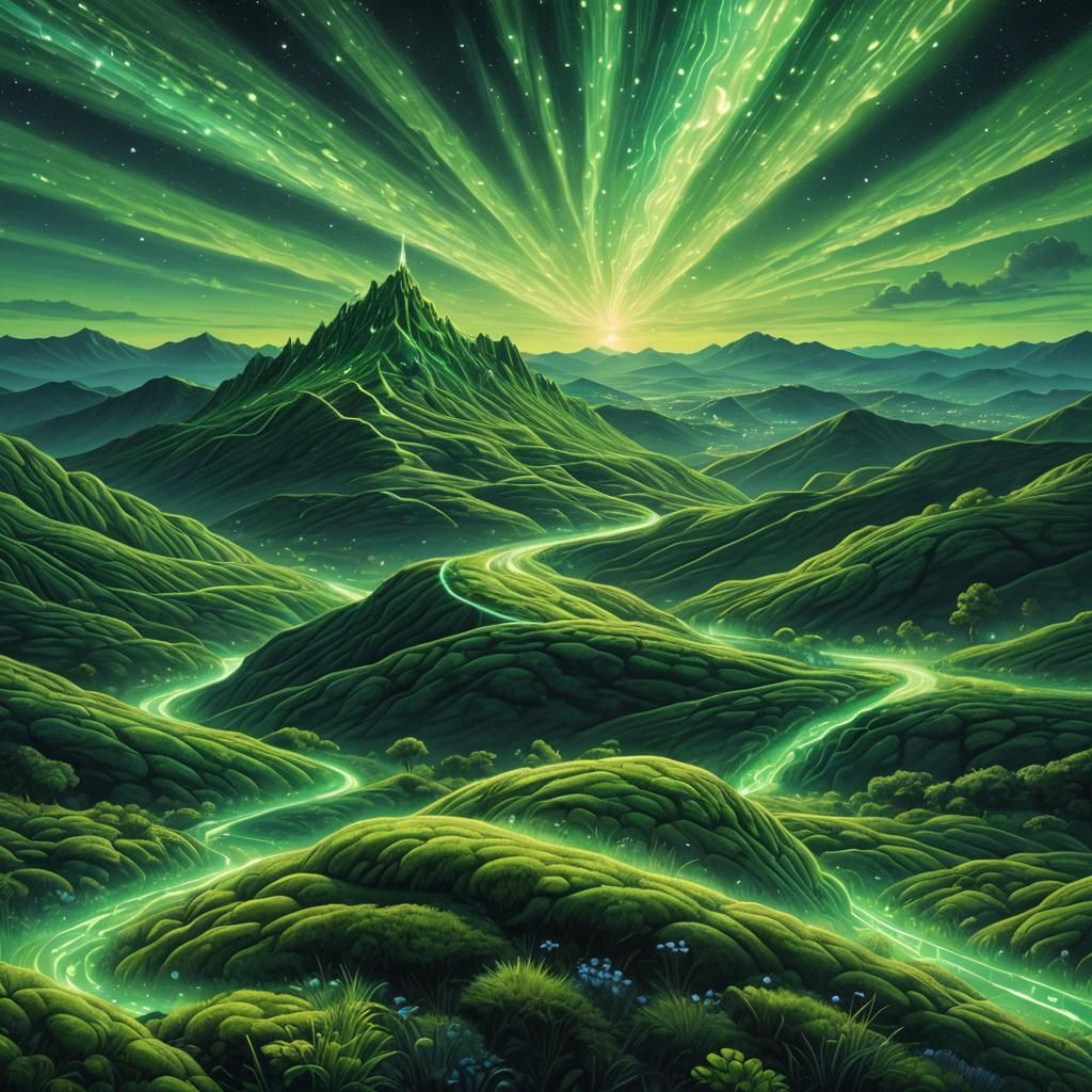 Green Glow-worm Astral Illustration in Mixed Media