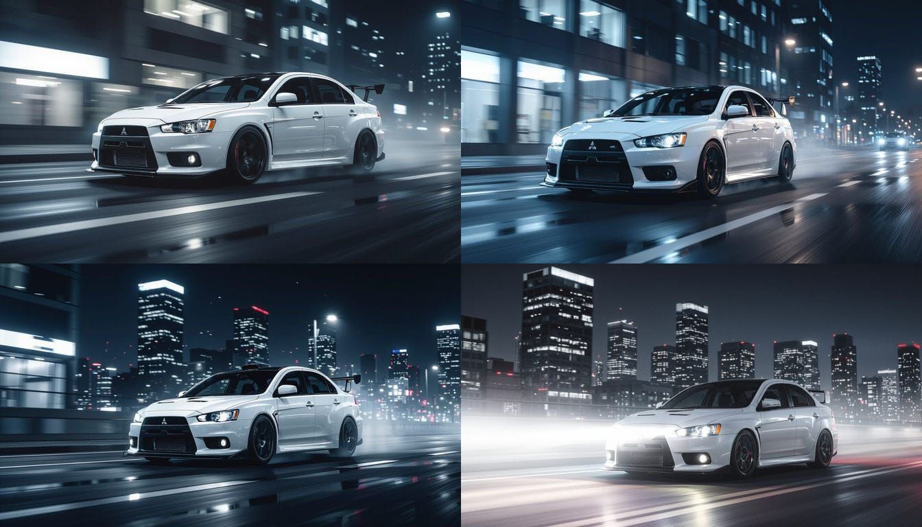 Tuned Mitsubishi Evo X Races Through Dark Cityscape