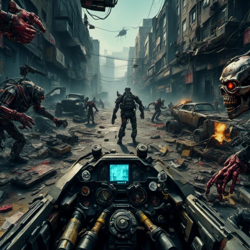 First person shooter techno zombie game