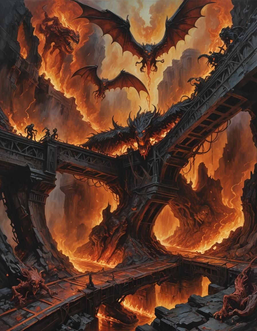 Hellish Bridge of Torture in Dark Fantasy Style