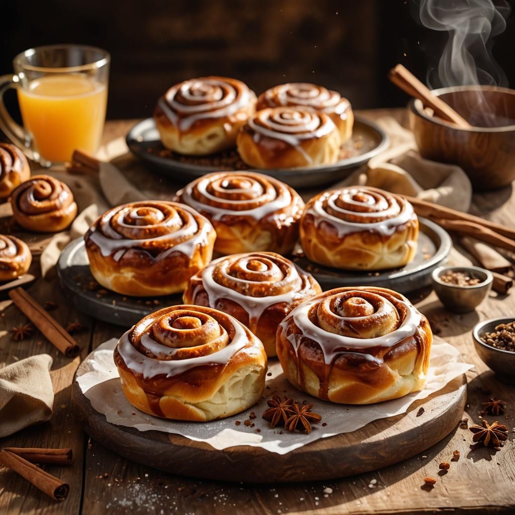 Inviting Cinnamon Buns in Golden Morning Light
