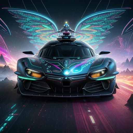 Futuristic Flying Car Advertisement in Fantasy Style