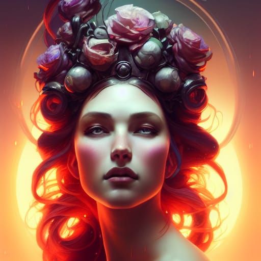 Persephone Portrait in Hyperdetailed Art Nouveau Style