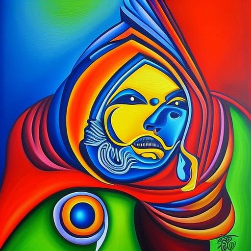 Psychedelic Tutankhamun in Expressionist Abstract Art