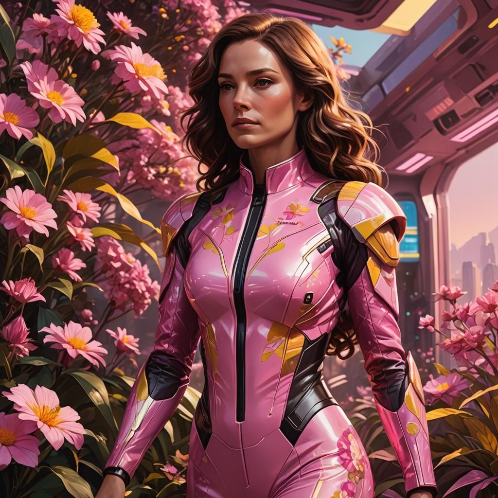 Woman in Flowery Super Suit, Realistic Concept Art