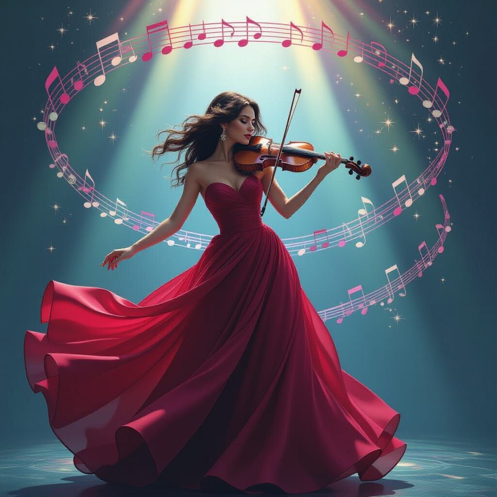 Musical Woman in a Magical Orchestra of Colors