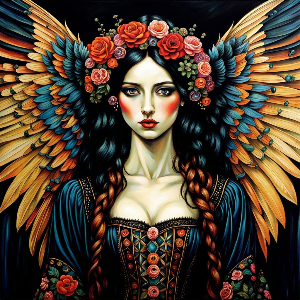 Gothic Vampire Witch Angel in Vibrant Colors