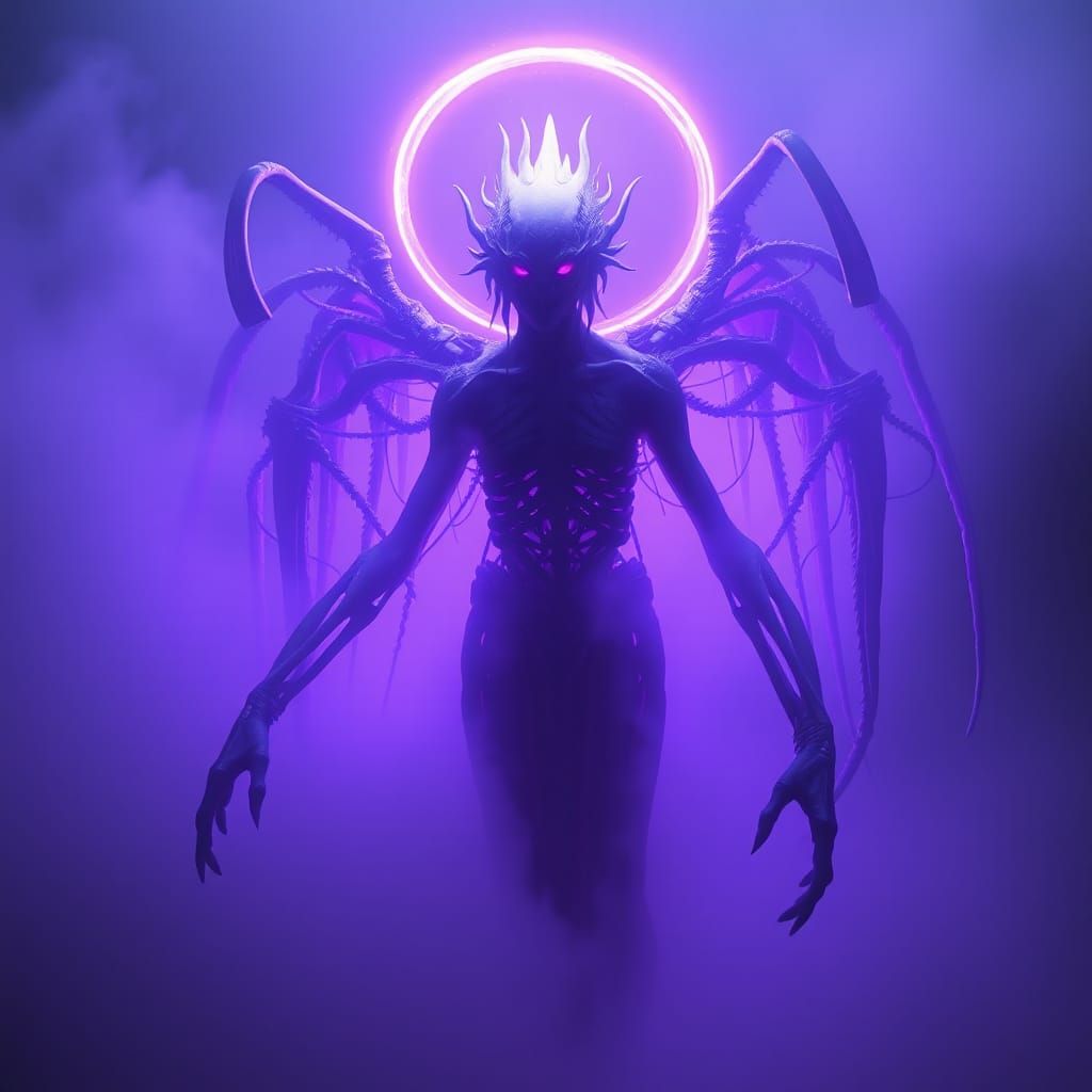 Ethereal Purple Entity in Dreamlike Biomechanical Style