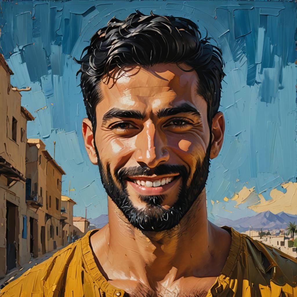 Handsome Man Portrait in Neo-Expressionist Impasto Style