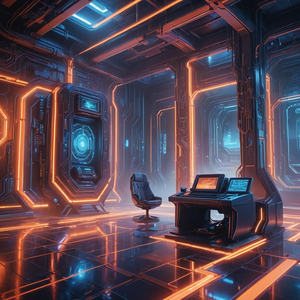 Futuristic Computer in Mystical Neon Chamber