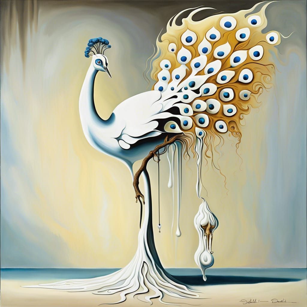 Surreal White Peacock in Dali Style