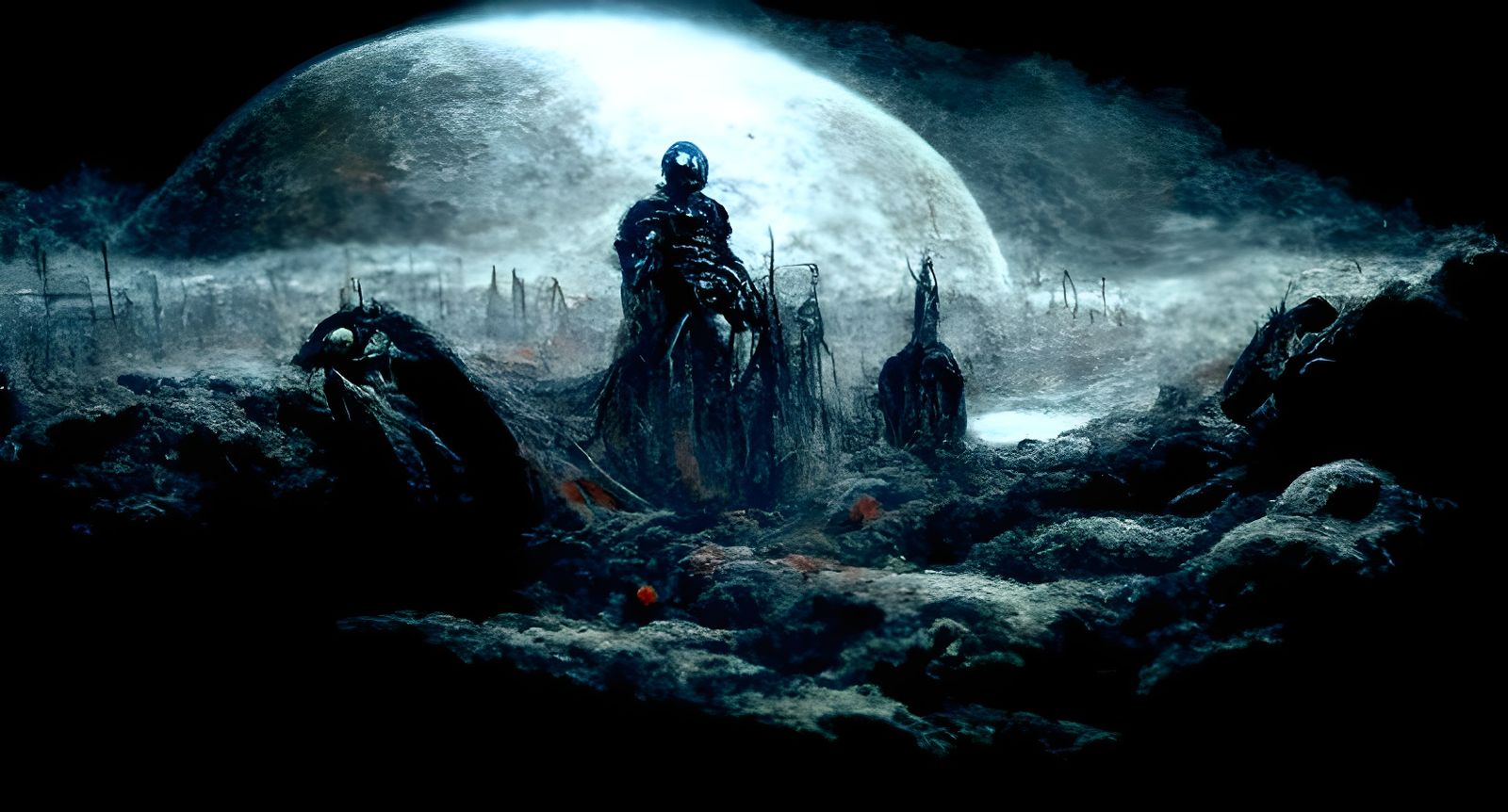 Hyperdetailed Black Knight in a Horror Landscape