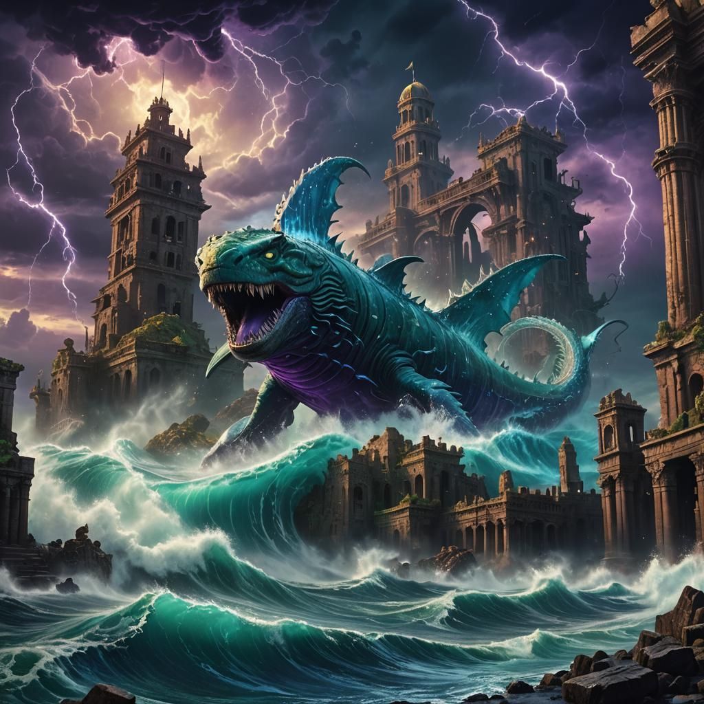 Leviathan Emerges from Underwater City Ruins