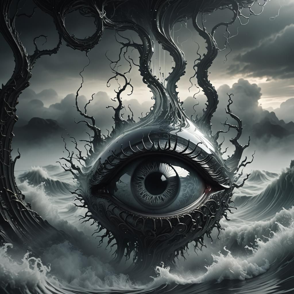 Glass A with Brain and Eye in Dark Fantasy