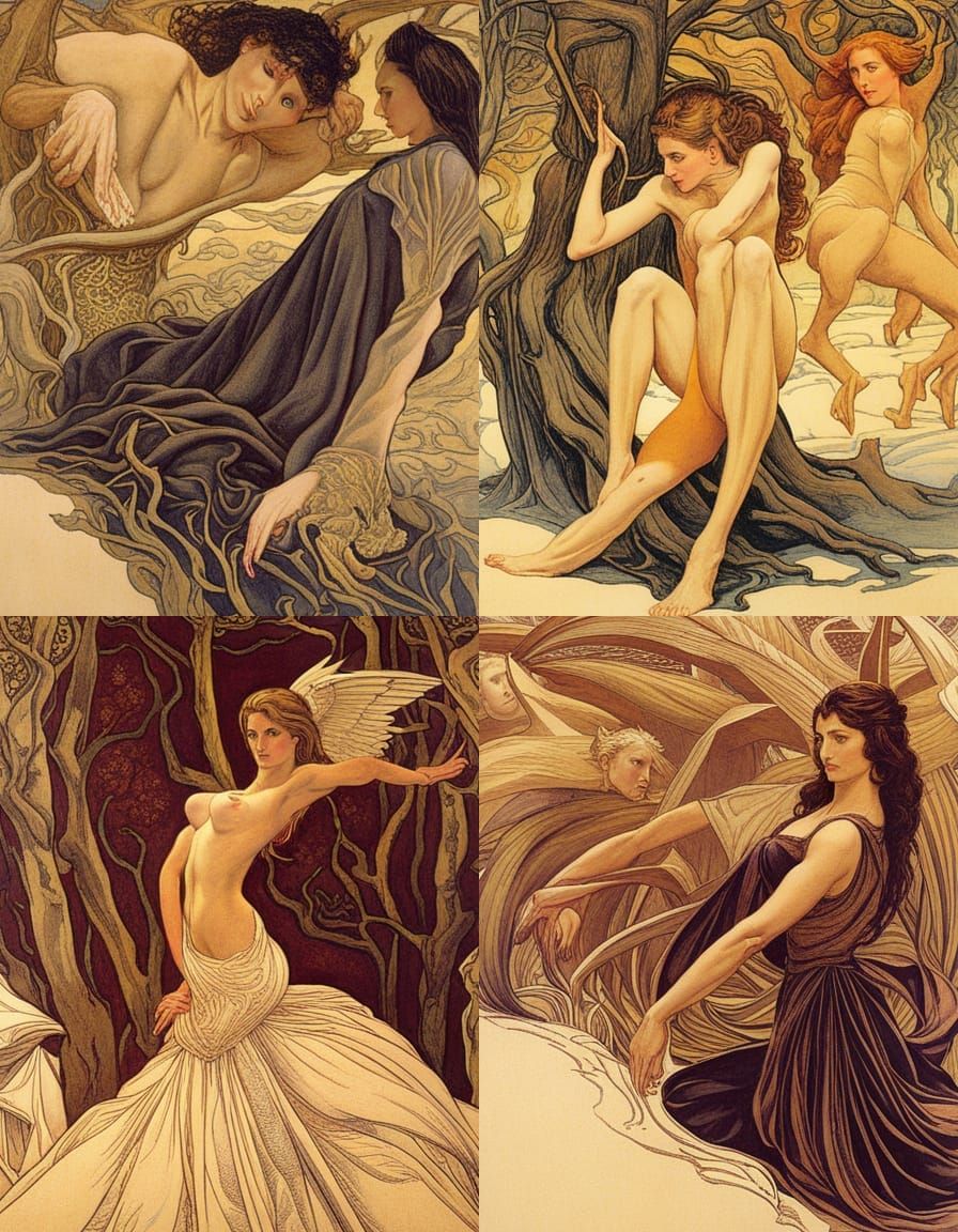 Ethereal Figures in Symbolic Landscape