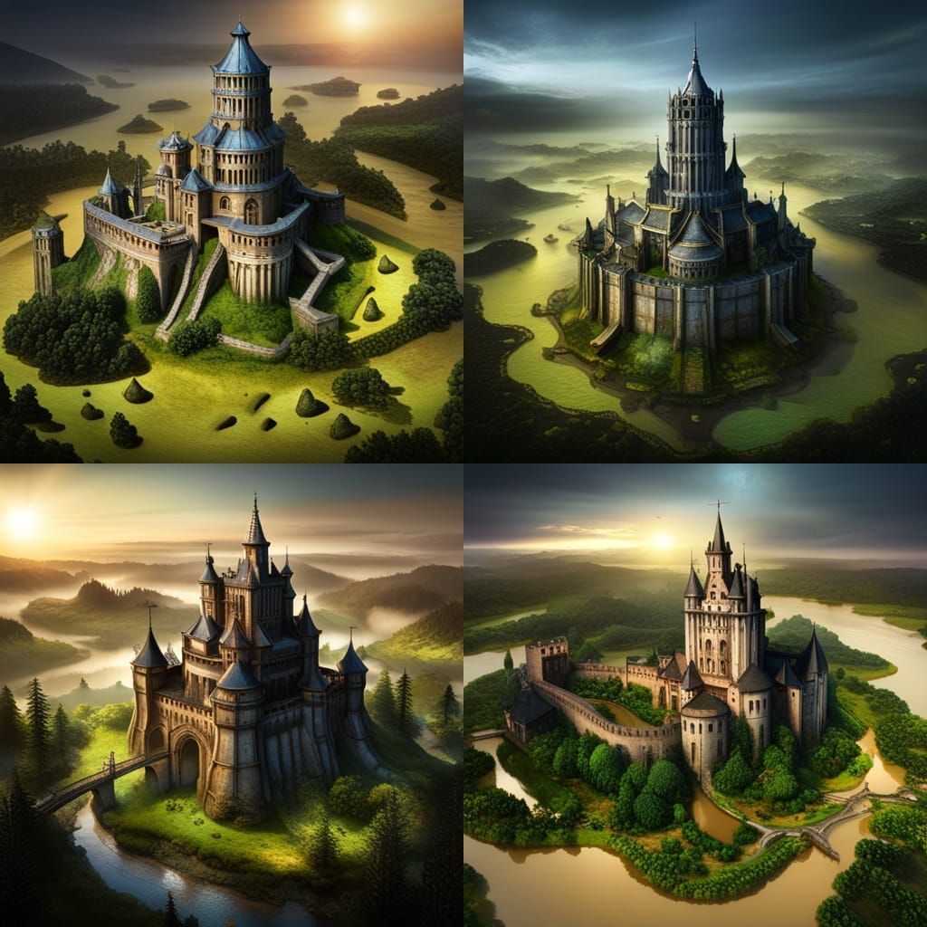 Aerial View of a Fantastical Medieval City