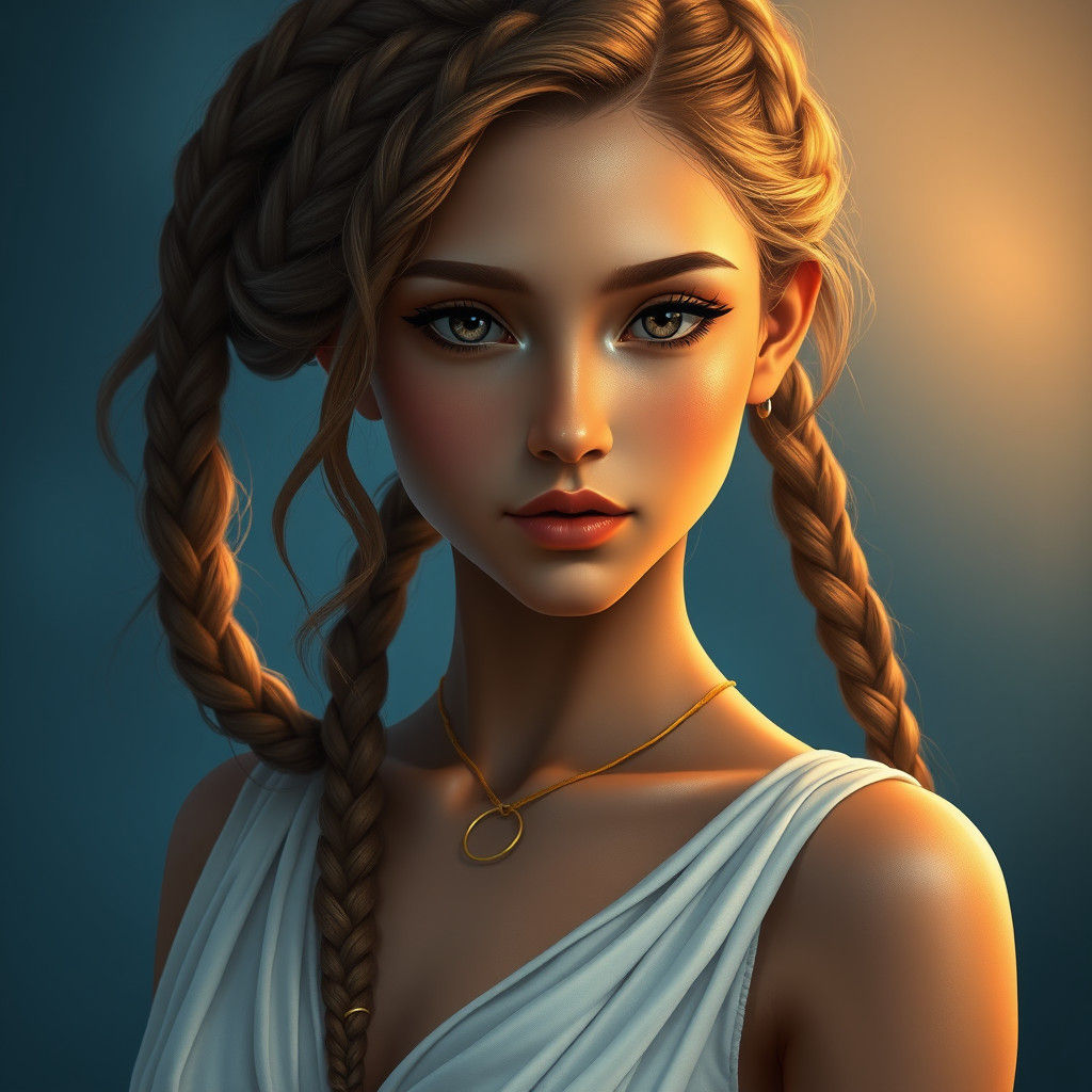 Serene Young Woman with Braided Hair in Fantasy Style