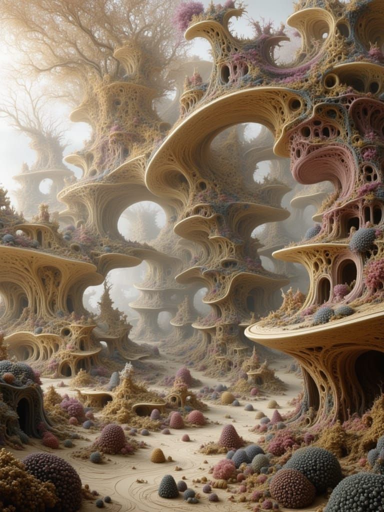 Surreal Cathedral of Protein Strands and Lipid Bubbles