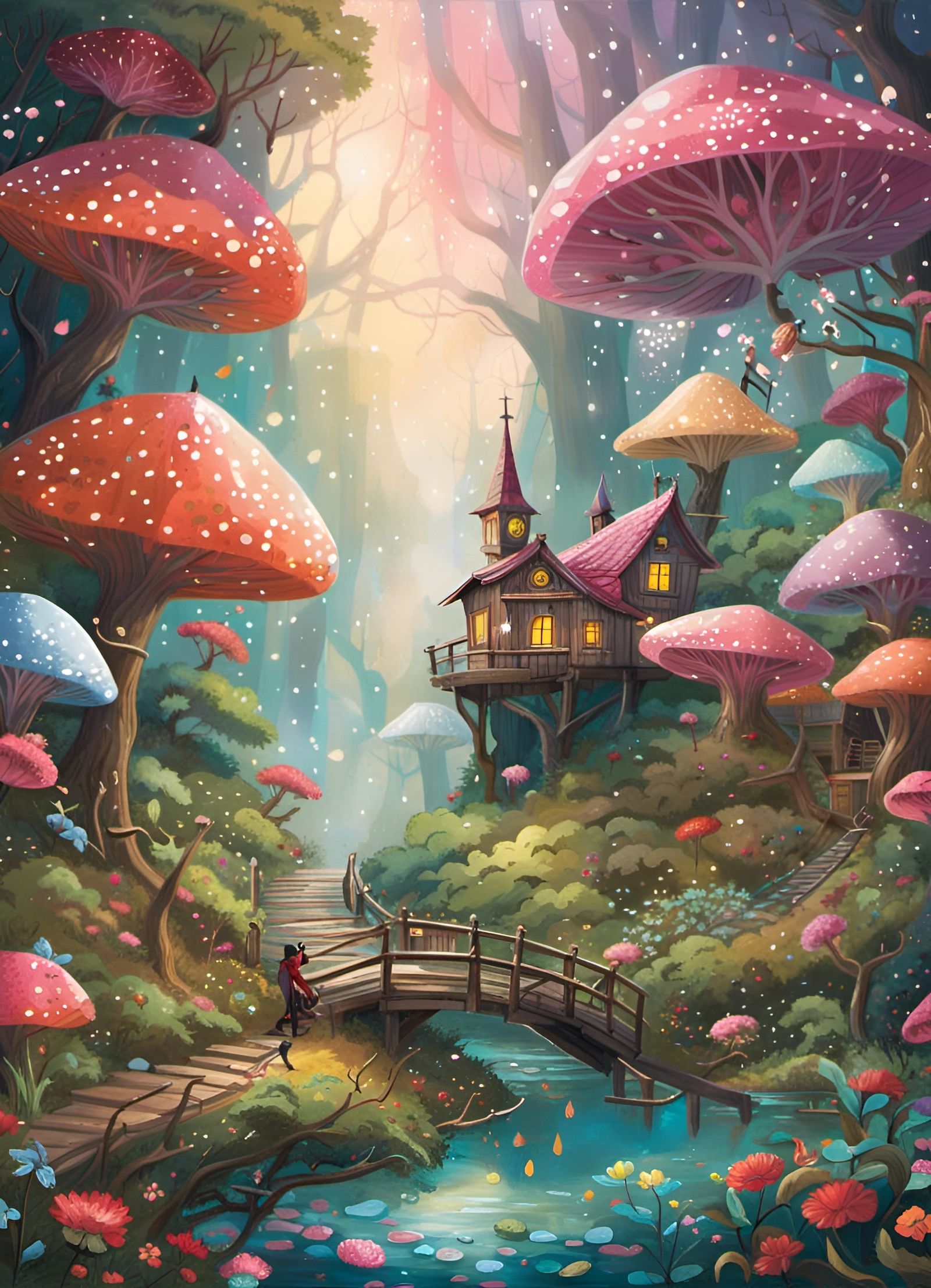 Sparkling Fairy Treehouse Forest: A Detailed Matte Painting