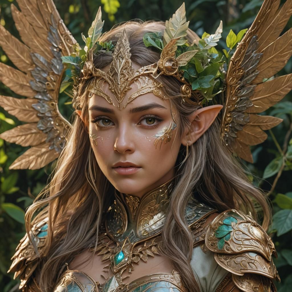 Steampunk Elf Portrait in Lush Greenery