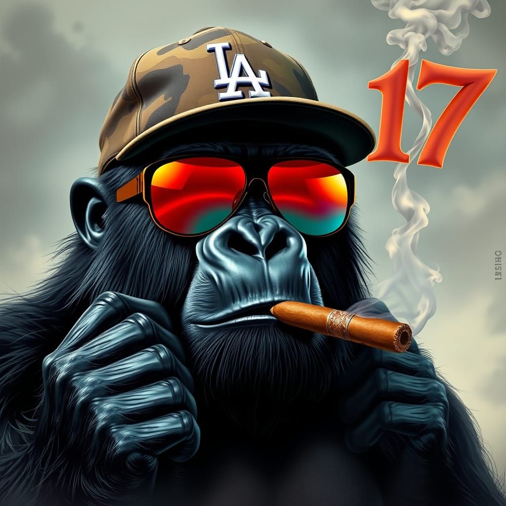 Surreal Gorilla with Cigar and Camouflage Cap