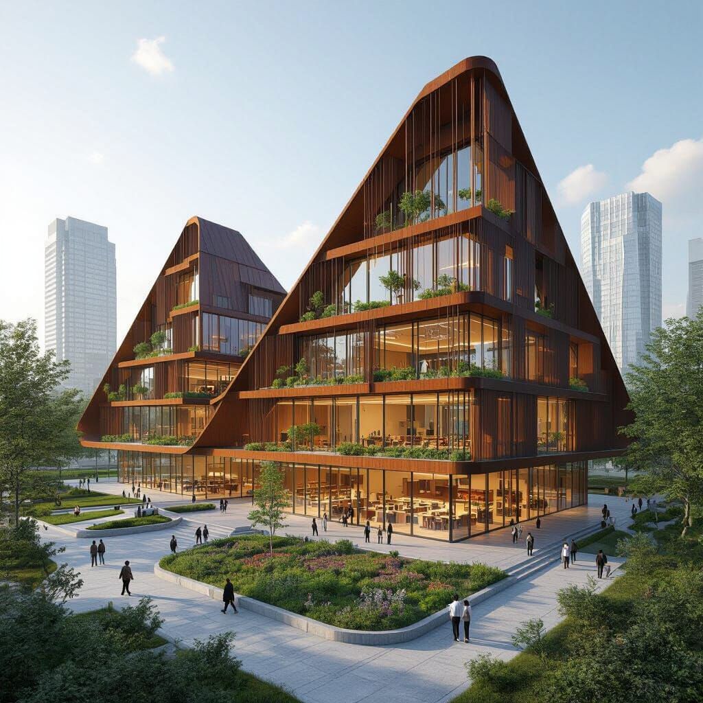 Futuristic 3D School Design with Green Facades