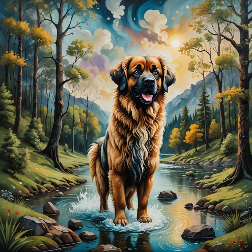 A painting of a Leonberger dog #01