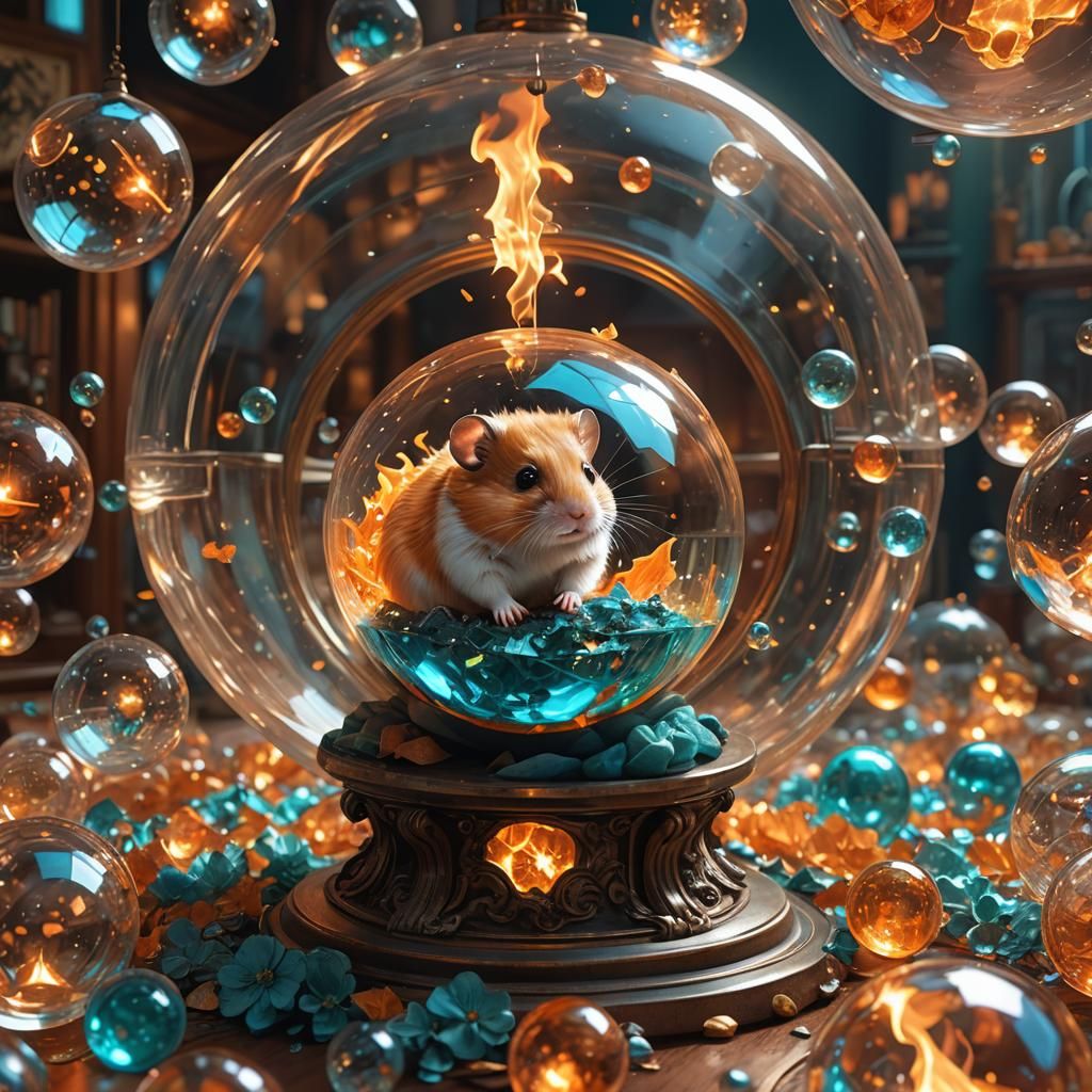 Hamster Ball in Burning House: Hyperdetailed Concept Art