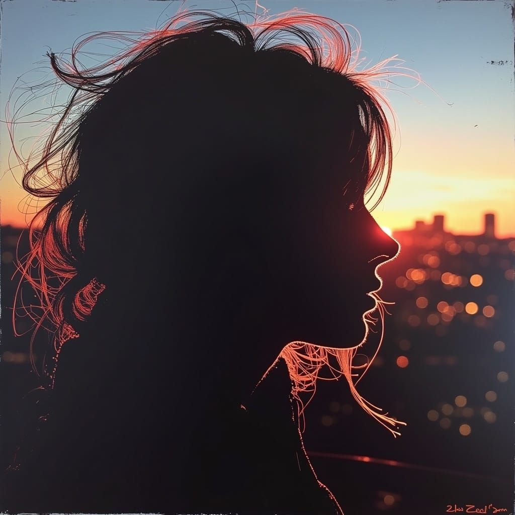 Woman's Silhouette with City Lights