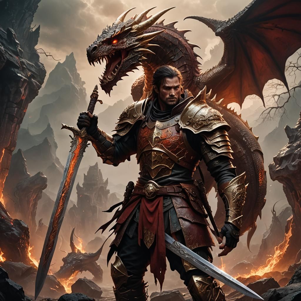 Warrior with Dragon Slayer Sword in Fantasy Art