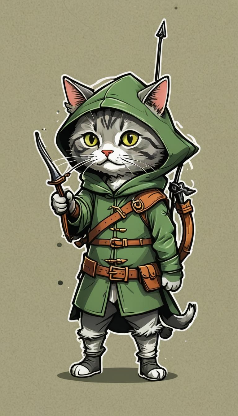 Robin Hood Cat Archer in 2D Fantasy Style