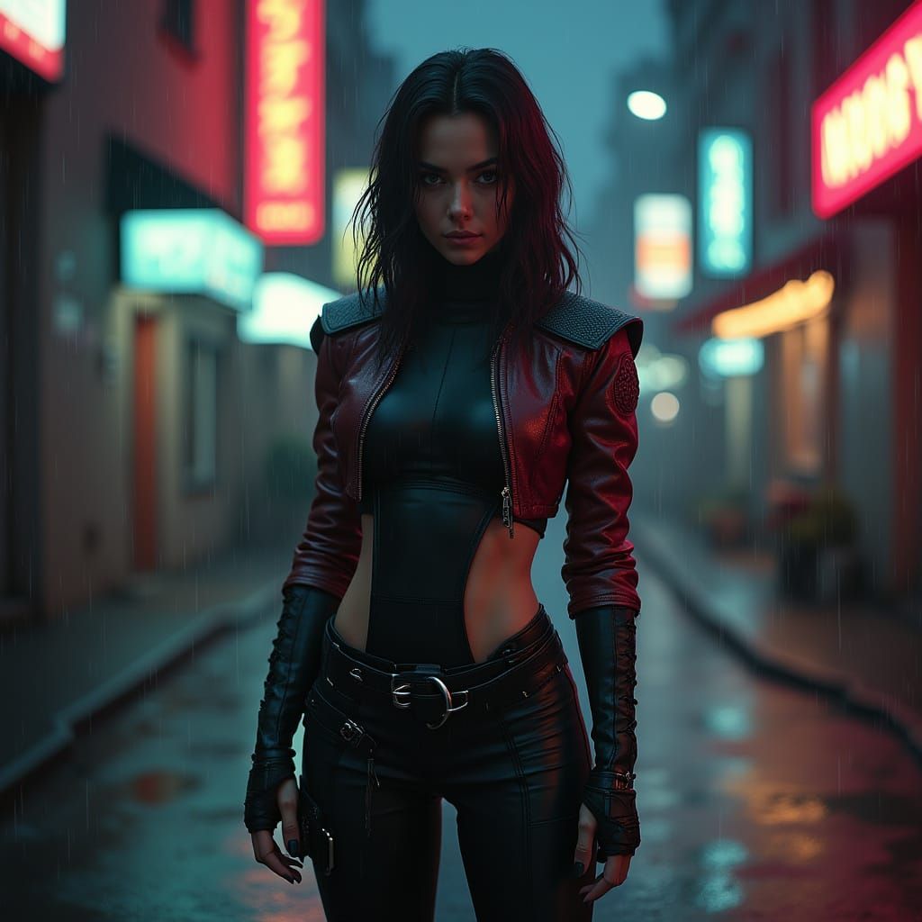 Cyberpunk Klingon Warrior in Rainy Alley