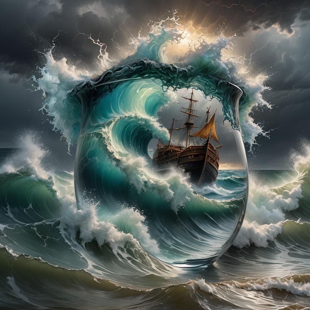 Storm in Glass: Hyperrealistic Splash Art