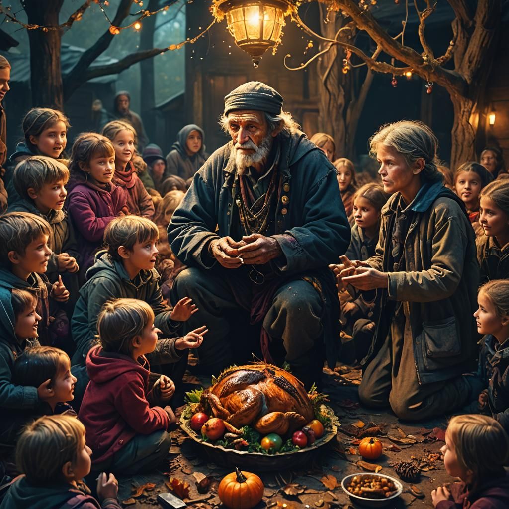 Old Beggar and Children Giving Thanks