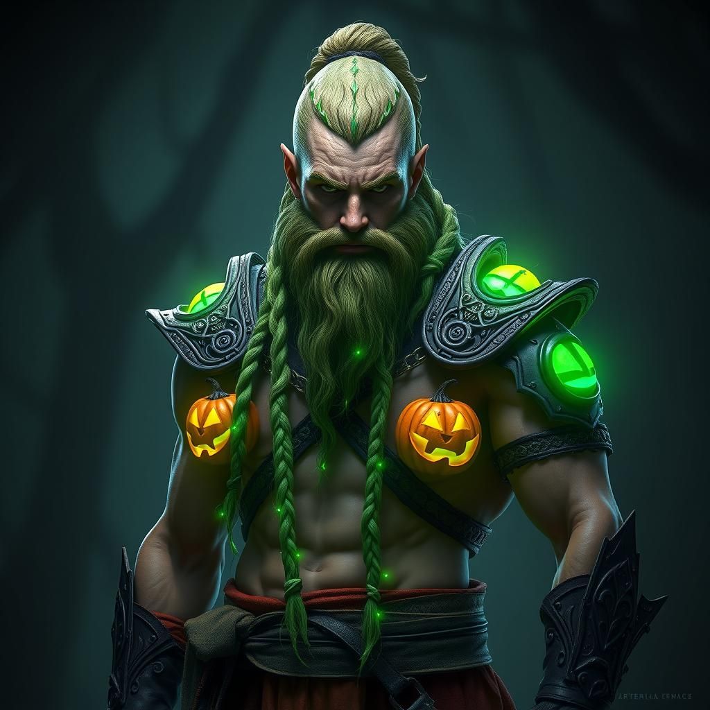Druid in Pumpkin Armor with Bioluminescent Braids