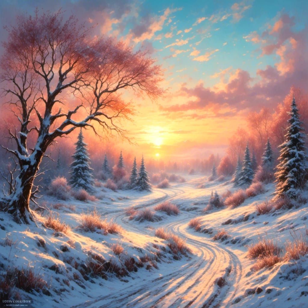 Winter Sunrise Landscape in Early Morning Light