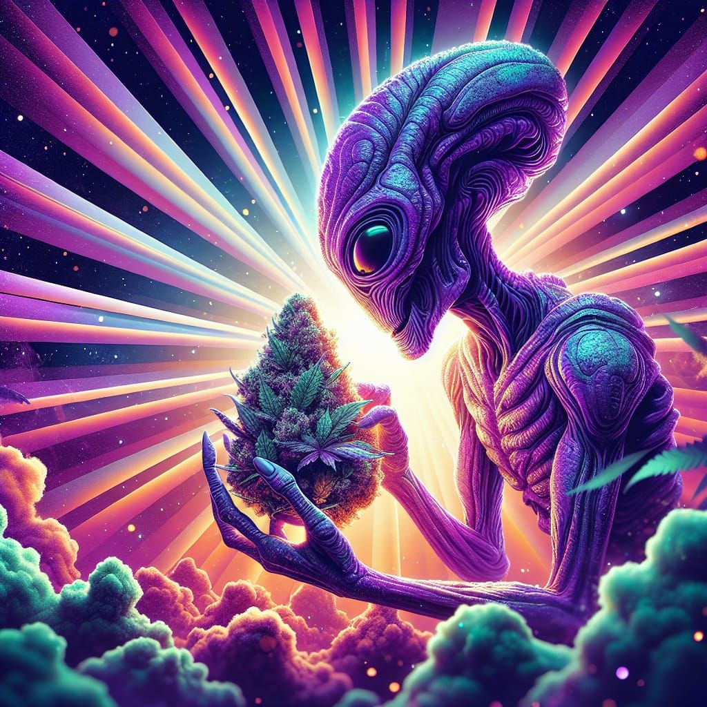 Purple Alien Smoking Leaf in 3D Digital Art
