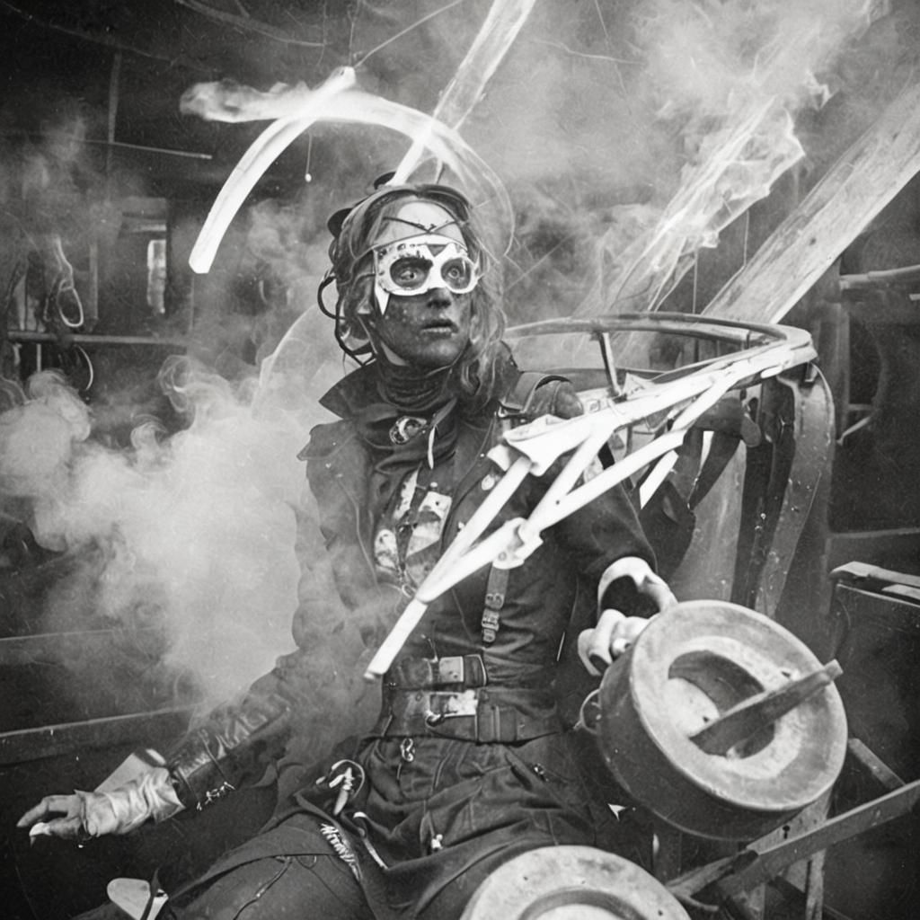 Goth Model in Abandoned Carnival: Black and White Photo