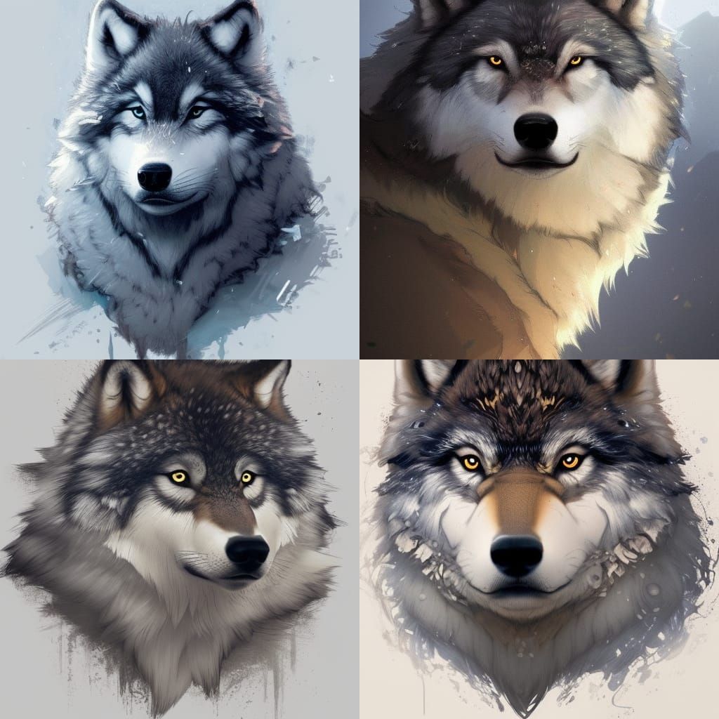 Fluffy Wolves Portrait in Hyperdetailed Style