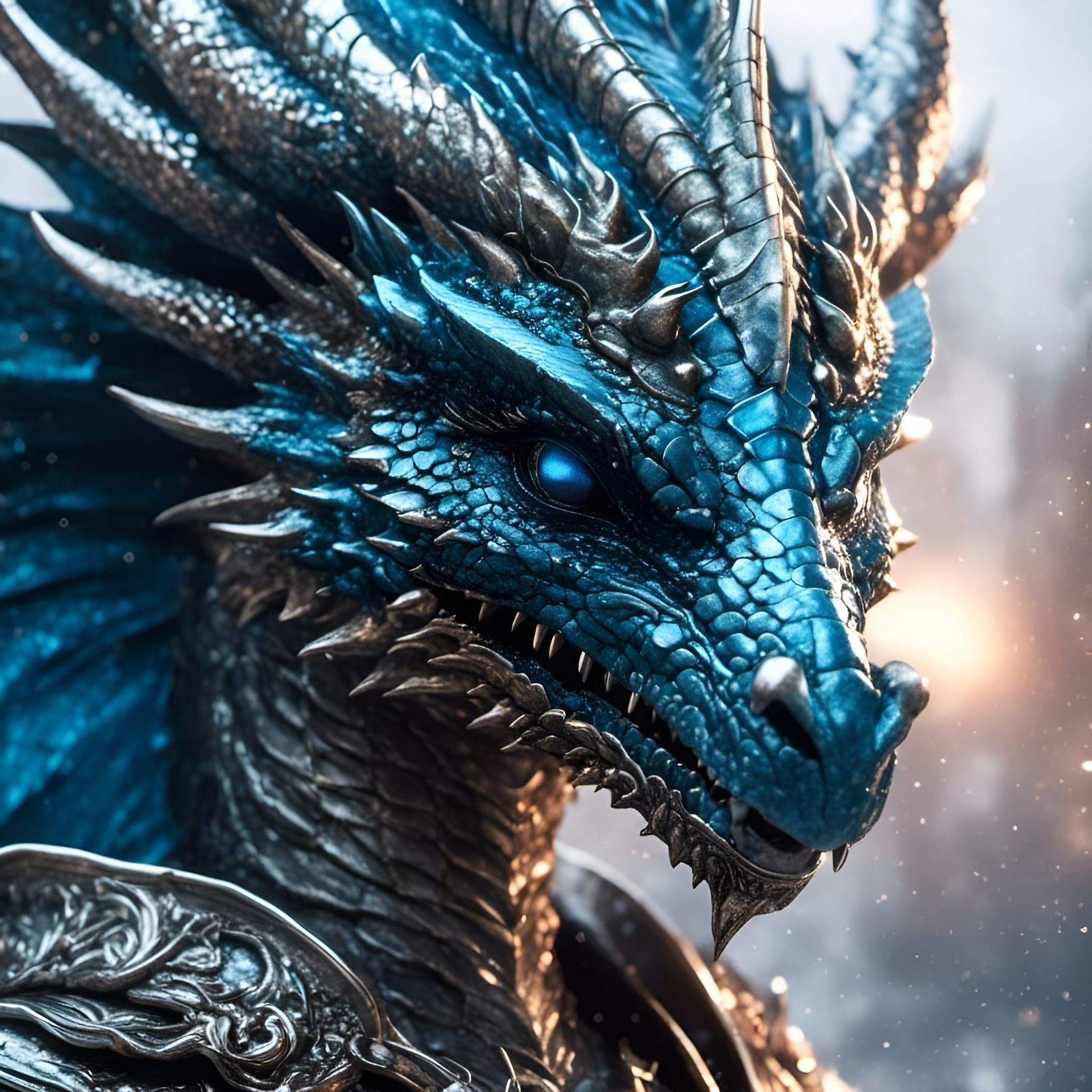 Chibi Ice Dragon and Armored Woman Portrait